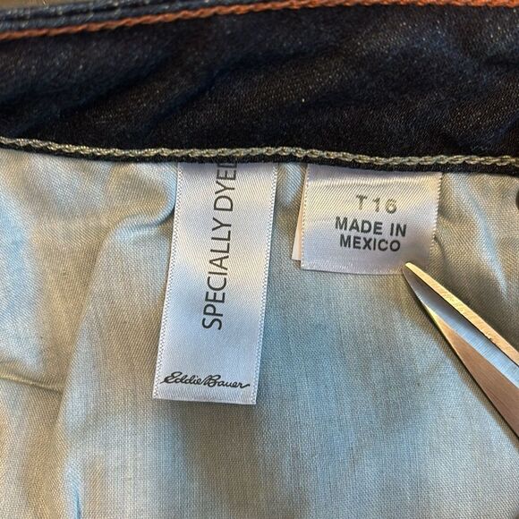 NWT Eddie Bauer Jeans Stayshape Bootcut Dark Wash Curvy Fit Size 16 Tall - Picture 10 of 11